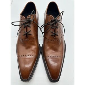 Sergio Rossi Brown Leather Oxford Dress Shoes 39.5 EU 7 US Made In Italy